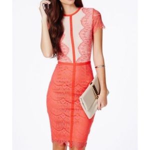 Missguided Coral Lace Panel Dress